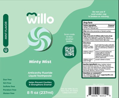 Willo_8oz_Minty Mist_DyeFree_Fluoride_DentalBrite_006.jpg Willo Minty Mist Dye Free Fluoride 8oz - Willo 8oz Minty Mist DyeFree Fluoride DentalBrite 006